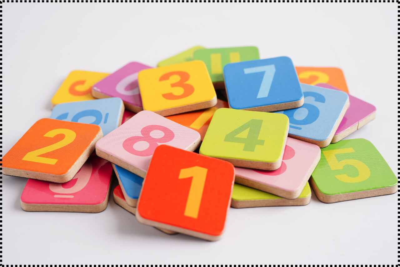 Wooden number blocks arranged for teaching mathematics